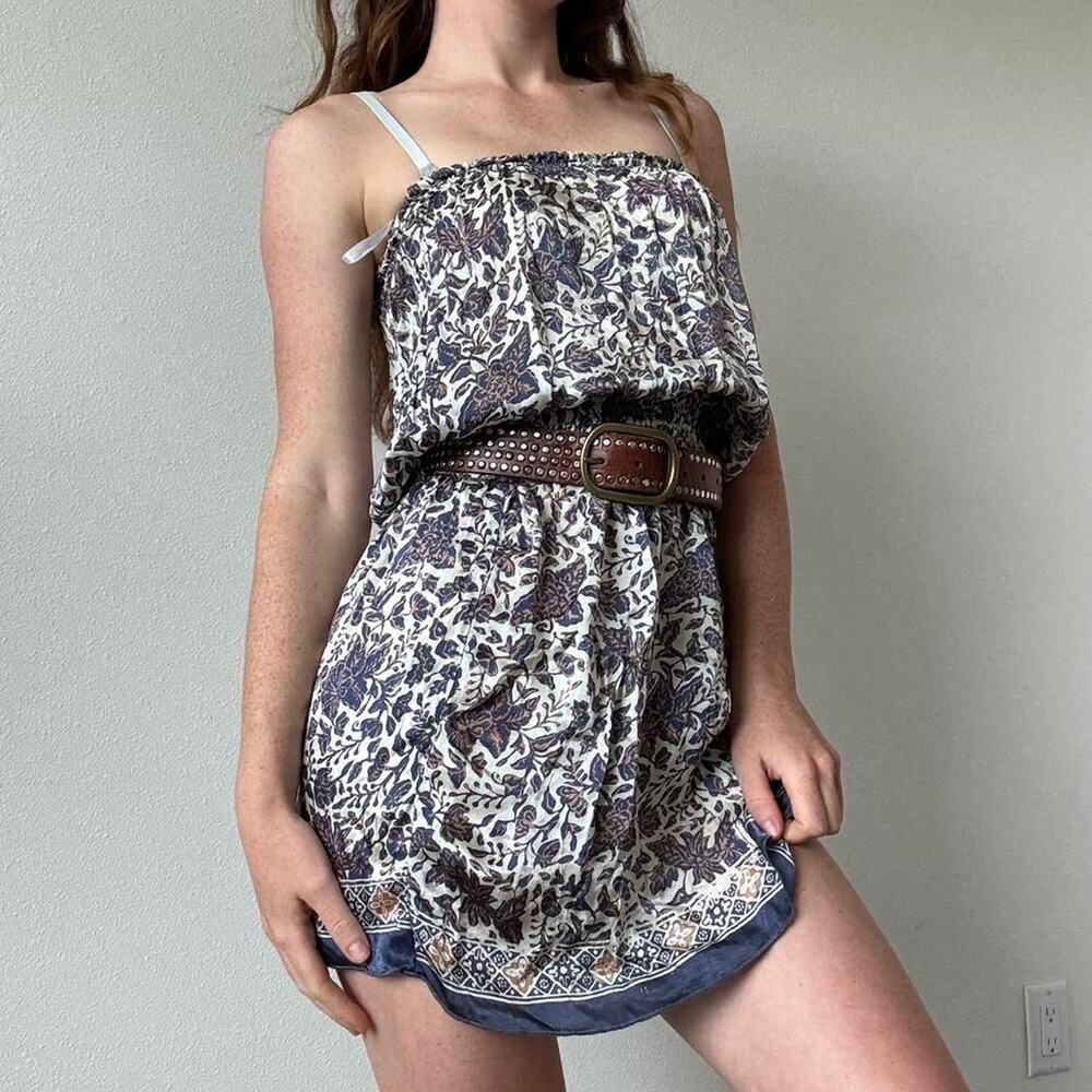 Silk boho floral strapless dress mini dress
